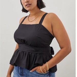 Mare Mare Black Peplum Tie Front Tank Top size L EUC Flounced Bow-Tie Cami